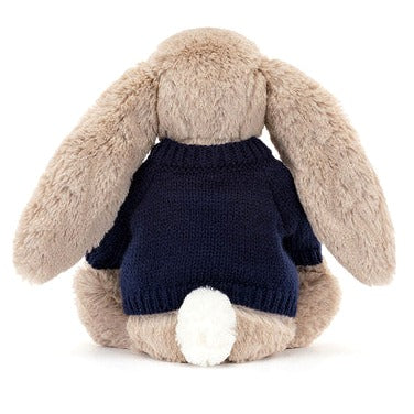 Bashful Beige Bunny with Personalised Navy Jumper