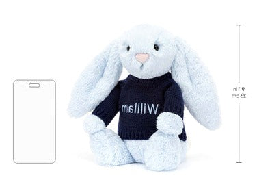 Bashful Blue Bunny with Personalised Navy Jumper