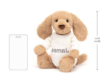 Bashful Toffee Puppy with Personalised Cream Jumper