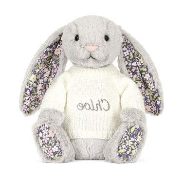 Blossom Silver Bunny 'Bloom' with Personalised Cream Jumper