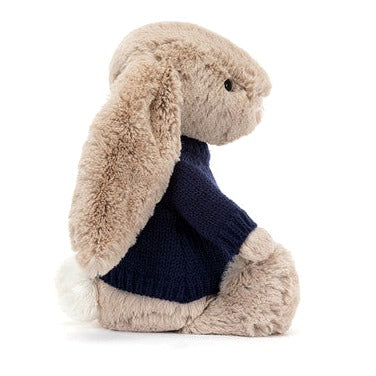 Bashful Beige Bunny with Personalised Navy Jumper
