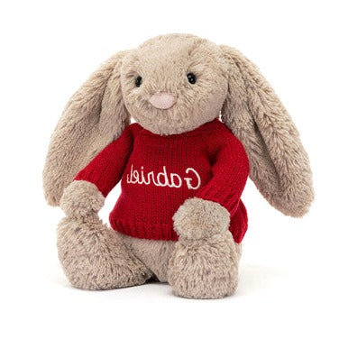Bashful Beige Bunny with Personalised Red Jumper