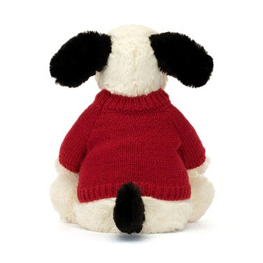 Bashful Black & Cream Puppy with Personalised Red Jumper