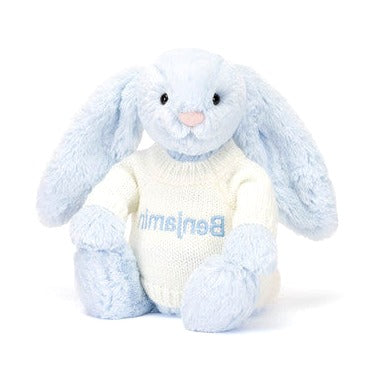 Bashful Blue Bunny with Personalised Cream Jumper