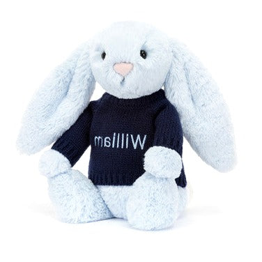 Bashful Blue Bunny with Personalised Navy Jumper