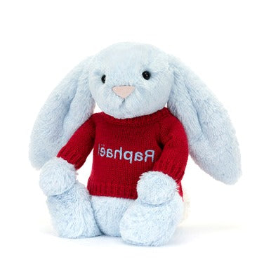 Bashful Blue Bunny with Personalised Red Jumper