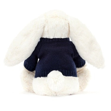 Bashful Cream Bunny with Personalised Navy Jumper