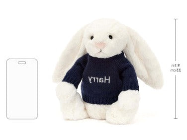 Bashful Cream Bunny with Personalised Navy Jumper