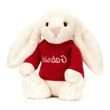 Bashful Cream Bunny with Personalised Red Jumper