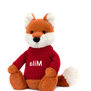 Bashful Fox Cub with Personalised Red Jumper