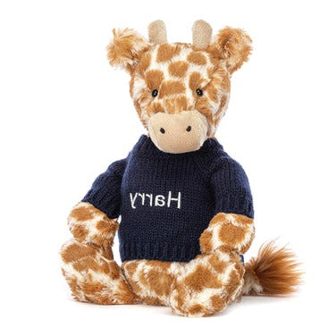 Bashful Giraffe with Personalised Navy Jumper