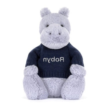 Bashful Hippo with Personalised Navy Jumper