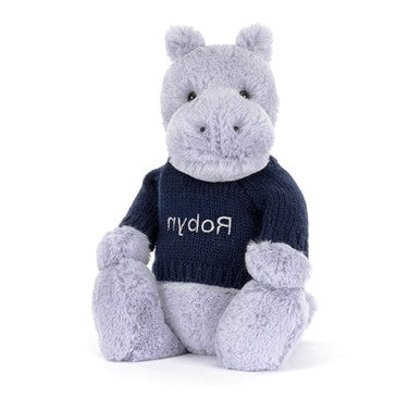 Bashful Hippo with Personalised Navy Jumper