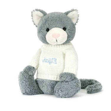 Bashful Kitten with Personalised Cream Jumper