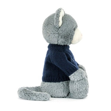 Bashful Kitten with Personalised Navy Jumper