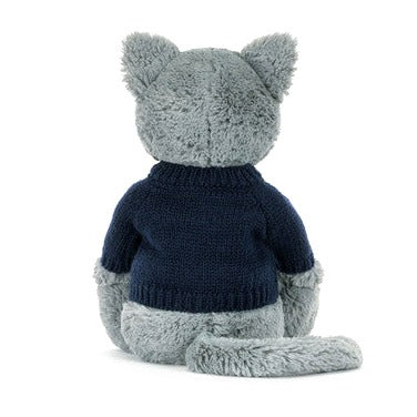 Bashful Kitten with Personalised Navy Jumper