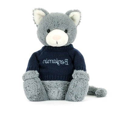 Bashful Kitten with Personalised Navy Jumper