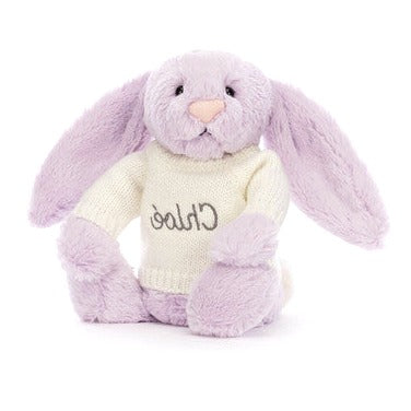 Bashful Lilac Bunny with Personalised Cream Jumper