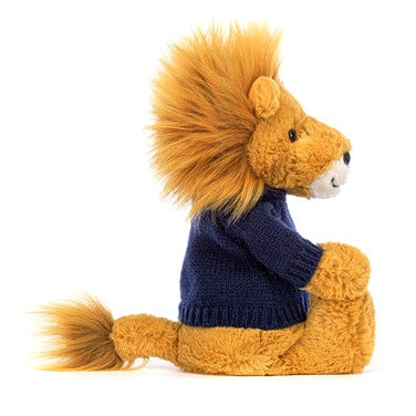 Bashful Lion with Personalised Navy Jumper