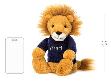 Bashful Lion with Personalised Navy Jumper