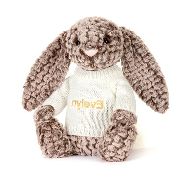Bashful Luxe Bunny Pine with Personalised Cream Jumper