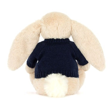Bashful Luxe Bunny Willow with Personalised Navy Jumper