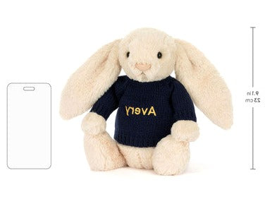 Bashful Luxe Bunny Willow with Personalised Navy Jumper