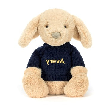 Bashful Luxe Puppy Orlando with Personalised Navy Jumper