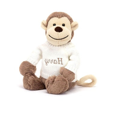 Bashful Monkey with Personalised Cream Jumper