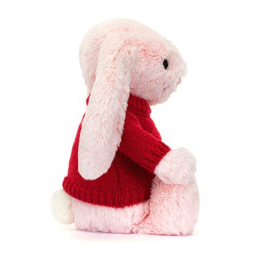 Bashful Pink Bunny with Personalised Red Jumper