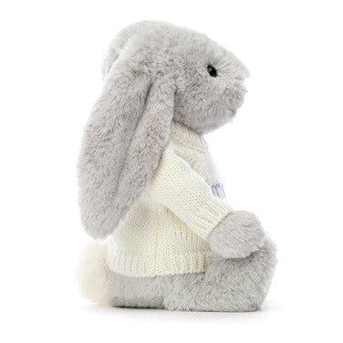 Bashful Silver Bunny with Personalised Cream Jumper