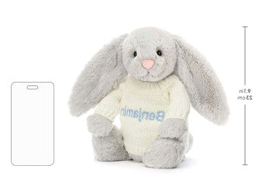 Bashful Silver Bunny with Personalised Cream Jumper