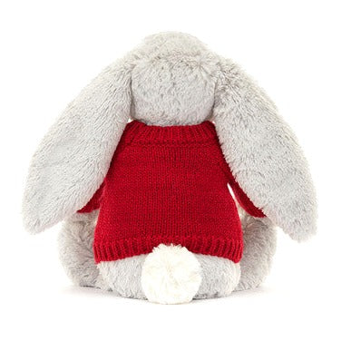 Bashful Silver Bunny with Personalised Red Jumper