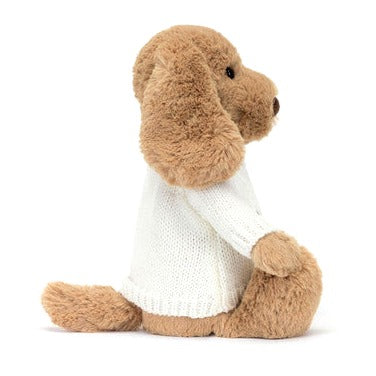 Bashful Toffee Puppy with Personalised Cream Jumper