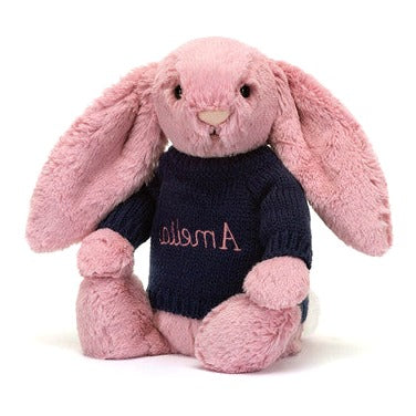 Bashful Tulip Pink Bunny with Personalised Navy Jumper
