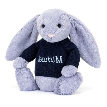 Bashful Viola Bunny with Personalised Navy Jumper
