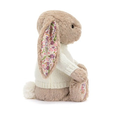 Blossom Beige Bunny 'Petal' with Personalised Cream Jumper