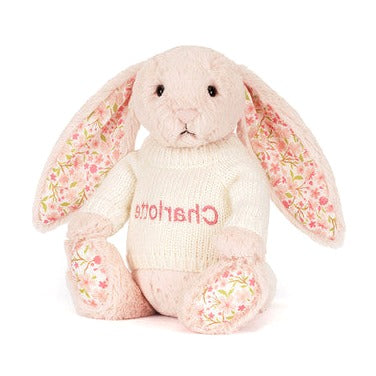 Blossom Blush Bunny 'Cherry' with Personalised Cream Jumper