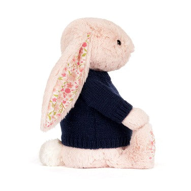 Blossom Blush Bunny 'Cherry' with Personalised Navy Jumper