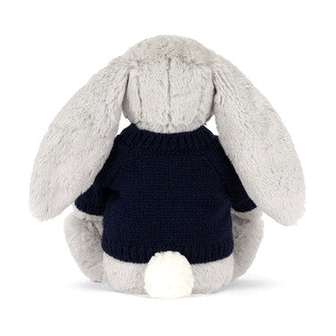 Blossom Silver Bunny 'Bloom' with Personalised Navy Jumper