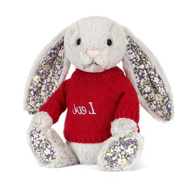 Blossom Silver Bunny 'Bloom' with Personalised Red Jumper