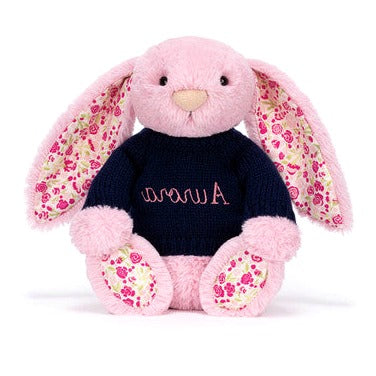 Blushkin Blossom Luxe Bunny with Personalised Navy Jumper
