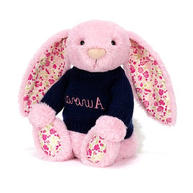 Blushkin Blossom Luxe Bunny with Personalised Navy Jumper