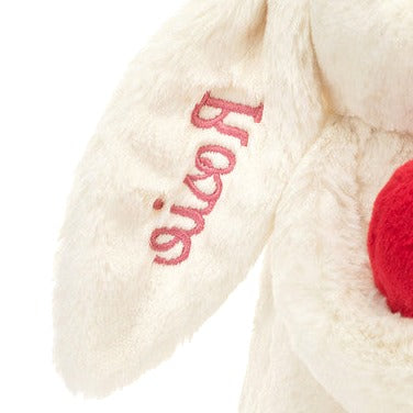 Personalised Bashful Red Love Heart Bunny Medium