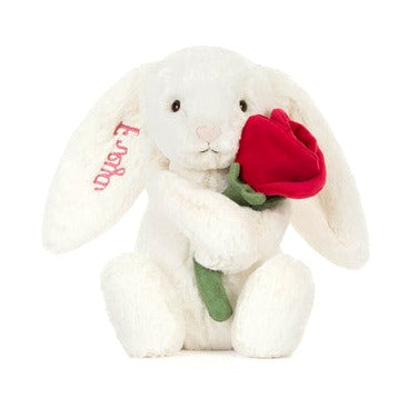 Personalised Cream Bunny with Rose