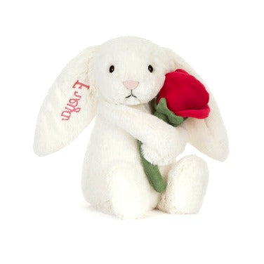 Personalised Cream Bunny with Rose