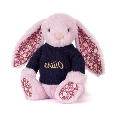 Thistlepop Blossom Luxe Bunny with Personalised Navy Jumper
